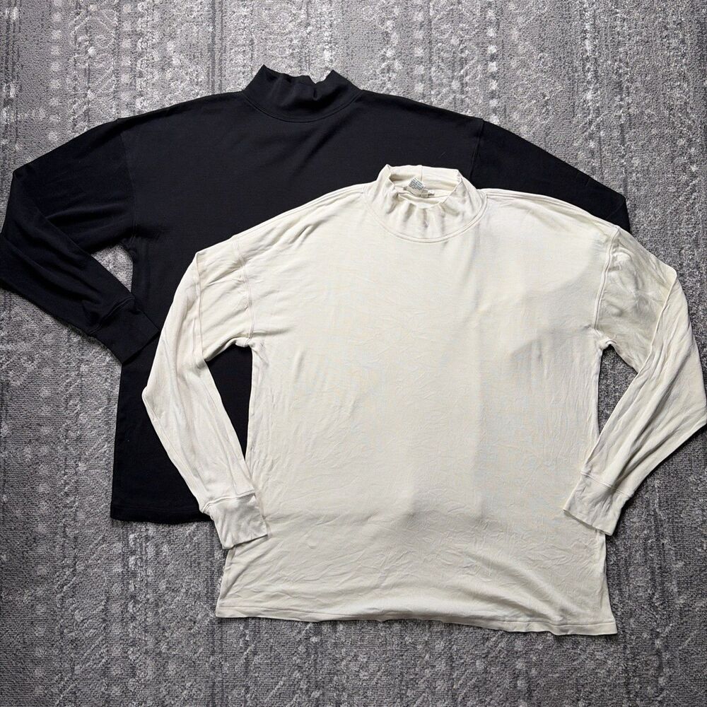 Vtg WinterSilks Lot Of 2 Mens Silk Base Layer Shirts  XL Mock Neck Ivory Black